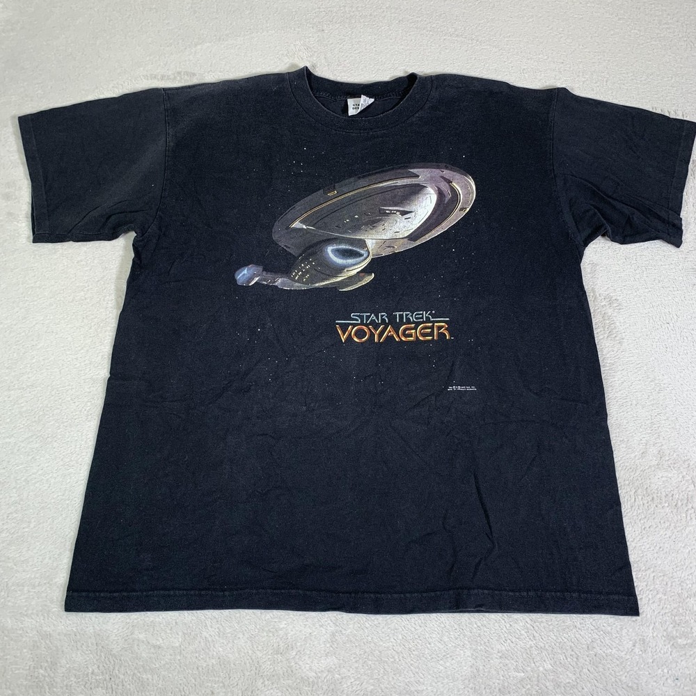 Vintage Star Trek Voyager Shirt Mens XL Black Stanley Desantis 1995 Tee 90s USA